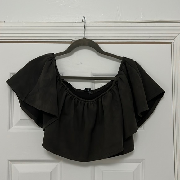 Green suede off the shoulder crop top - Picture 1 of 1
